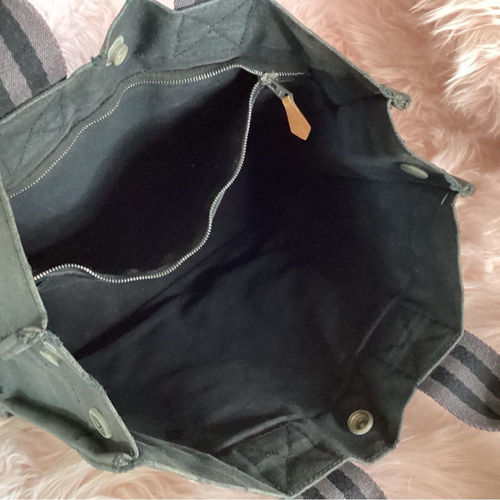 Hermes vintage black canvas bag with gray striped straps and silver hardware - Picture 10 of 12